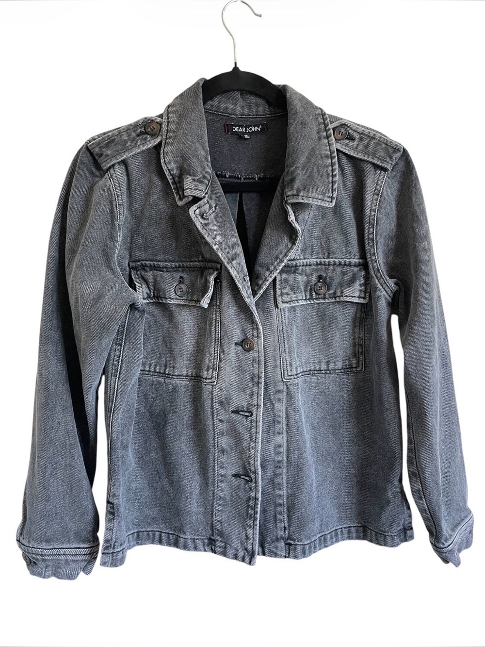 Dear John Gray Washed Denim Military Utility Jacket